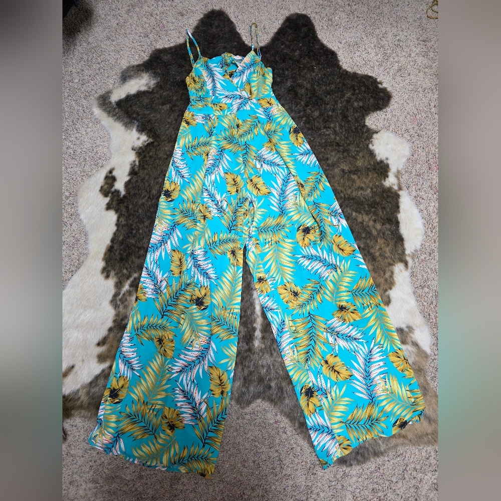 Tropical Leaf Print Jumpsuit
